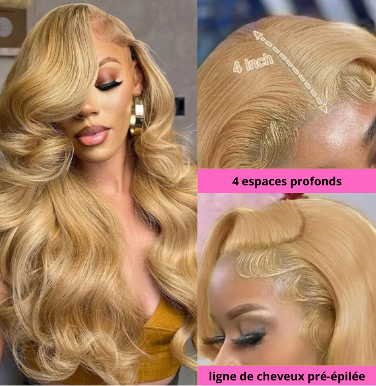 Perruque Body Wave Honey Blonde 13x4 HD perruque à dentelle frontale 100% Cheveux Humains