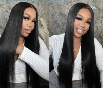26-28" Perruque Glueless Cheveux Humains Lisse avec Dentelle HD 6x4