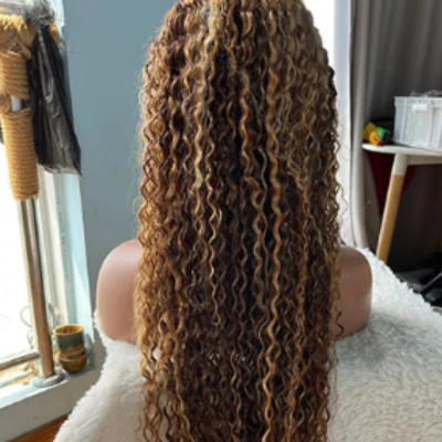 Perruque Mèche ondulée sans colle blond miel 13x6 HD 100% naturels 4x4 Lace Closure