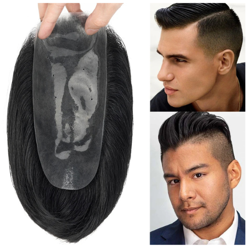 Perruque Homme TESS Pompadour 30g – Cheveux Humains Naturels, Base PU Invisible