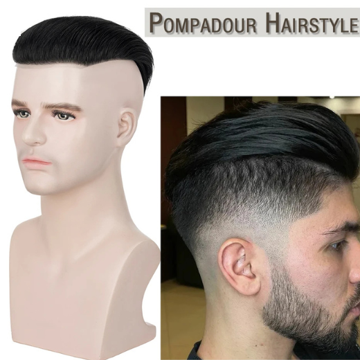 Perruque Homme TESS Pompadour 30g – Cheveux Humains Naturels, Base PU Invisible