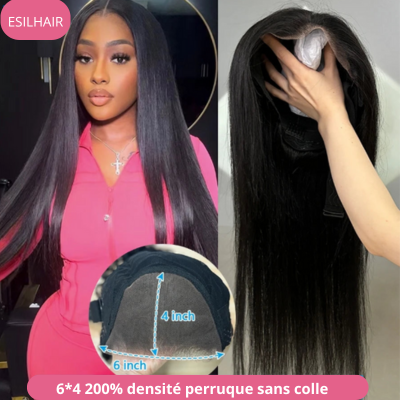 26-28" Perruque Glueless Cheveux Humains Lisse avec Dentelle HD 6x4