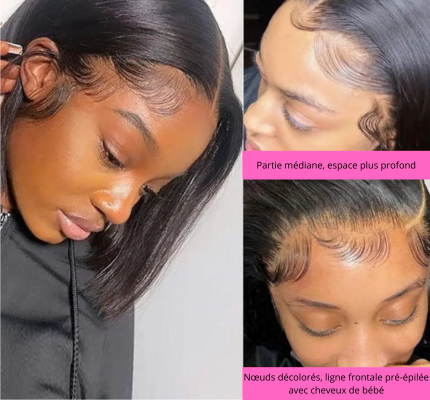 Perruque Lace Front Droite en Cheveux Humains Remy, 4-16 pouces, Cheveux Brésiliens