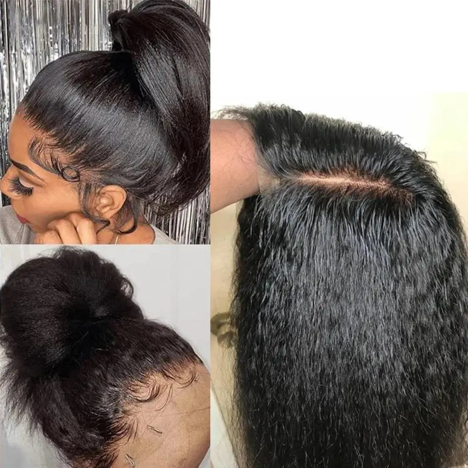 Perruque Bob Kinky Straight 13x4 - Cheveux Humains Brésiliens, Sans Colle