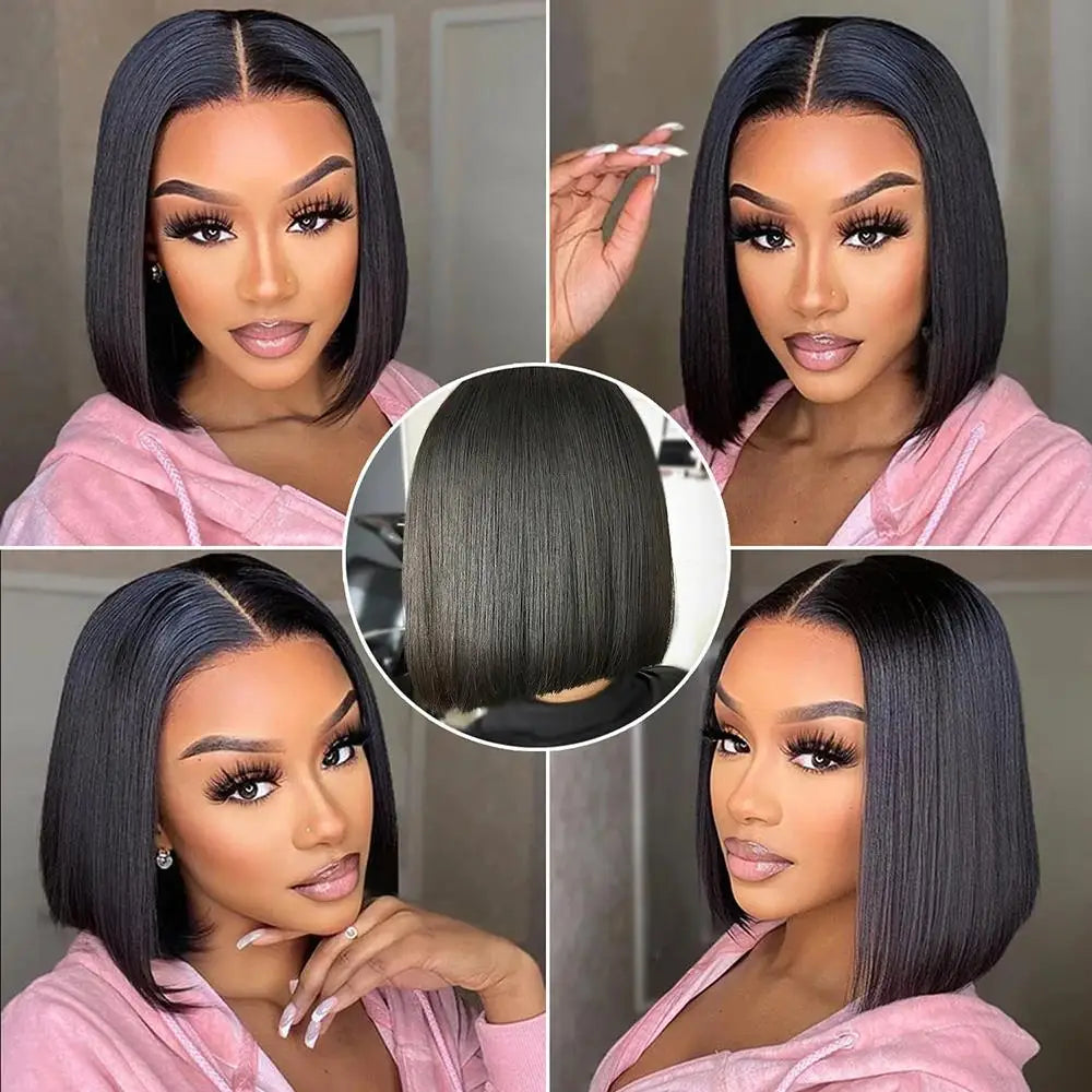 Perruque Lace Front Droite en Cheveux Humains Remy, 4-16 pouces, Cheveux Brésiliens