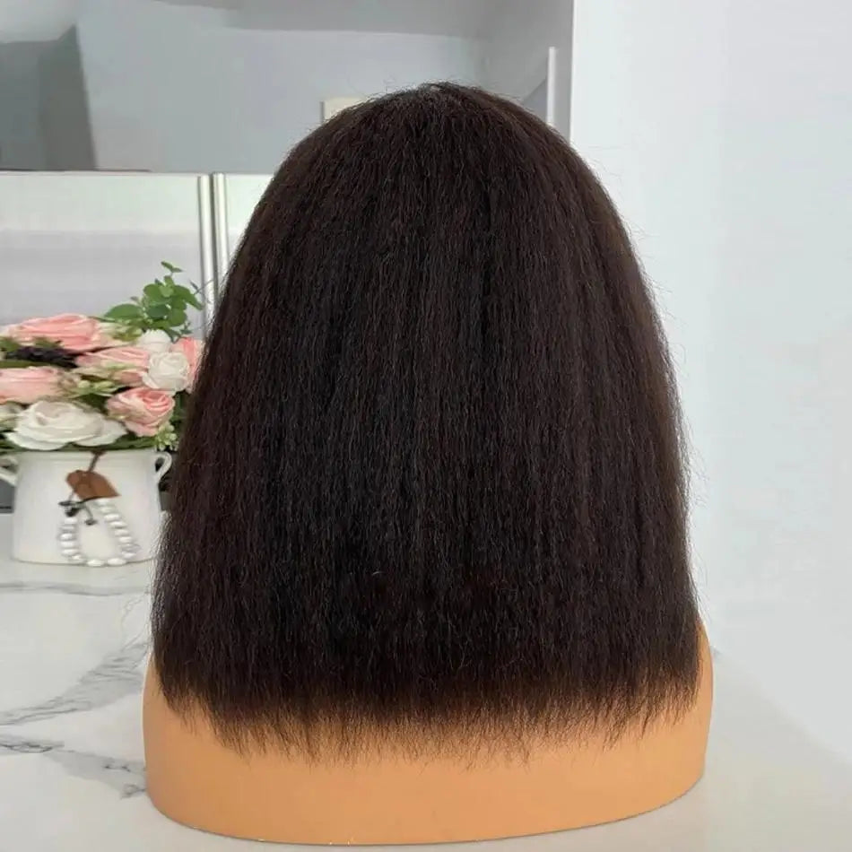 Perruque Bob Kinky Straight 13x4 - Cheveux Humains Brésiliens, Sans Colle