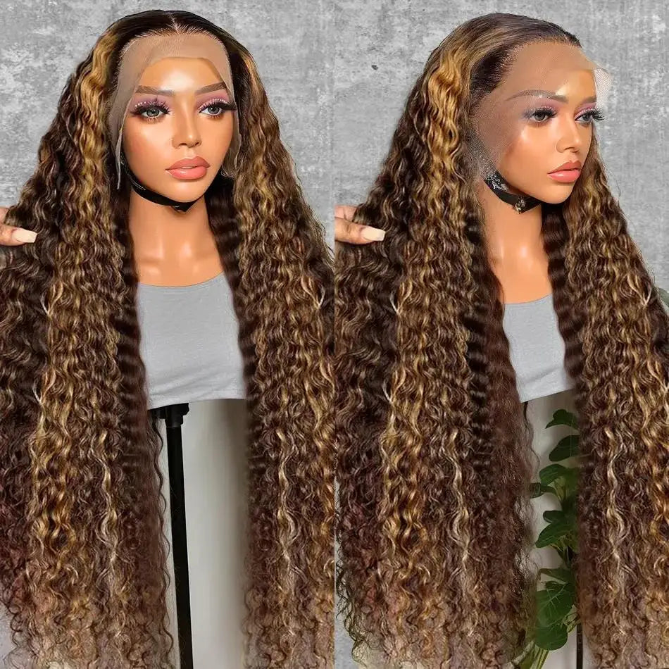 Perruque Mèche ondulée sans colle blond miel 13x6 HD 100% naturels 4x4 Lace Closure
