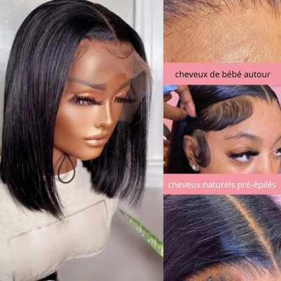 Perruque Lace Front Droite en Cheveux Humains Remy, 4-16 pouces, Cheveux Brésiliens