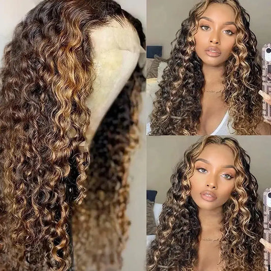 Perruque Mèche ondulée sans colle blond miel 13x6 HD 100% naturels  4x4 Lace Closure